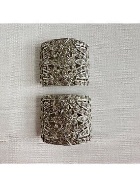 Art Deco Paste Rhinestone Shoe Clips Silvertone Filigree 1930s Pair